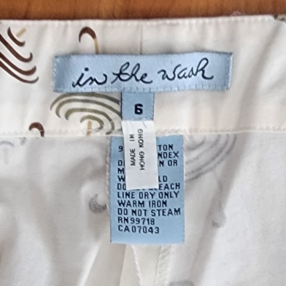 In The Wash Brand Ivory Retro Cotton Crop Pants with Umbrella Print - 6 - Picture 6 of 7